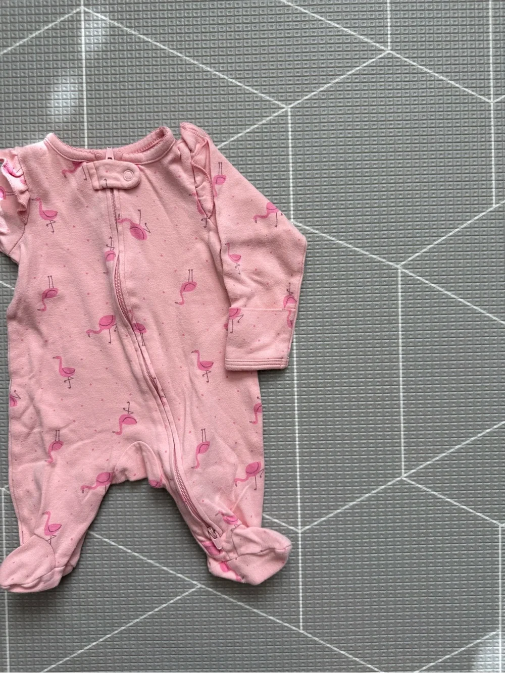 Carters|Baby girl Pink Flamingo Print Footed One-Piece for Kids-Long sleeve NB•